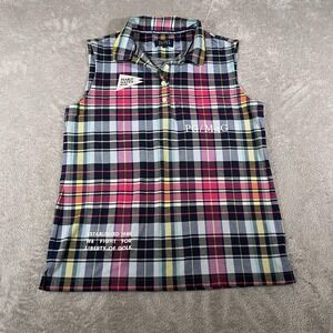 Pearly Gates Polo Shirt Womens 2 Multicolor Plaid Sleeveless Golf Top Collared